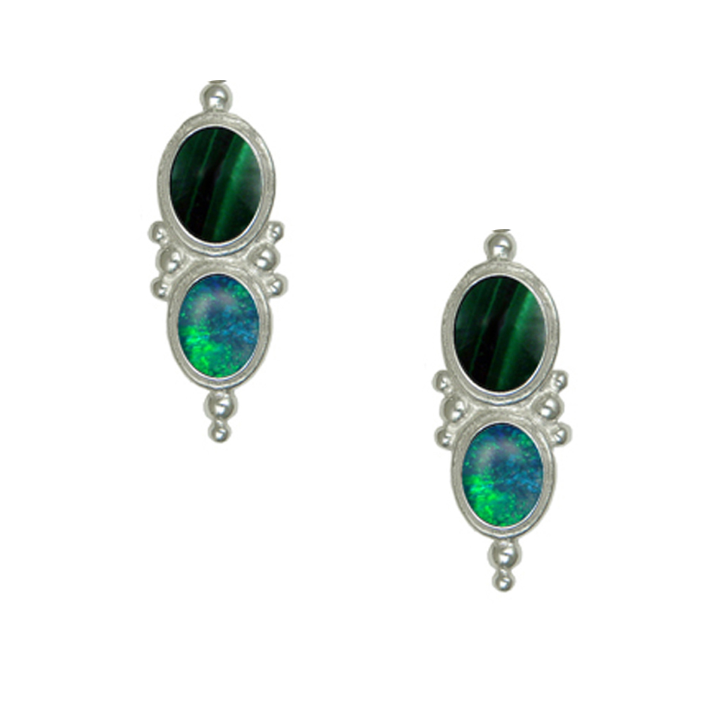 Sterling Silver Drop Dangle Earrings With Malachite